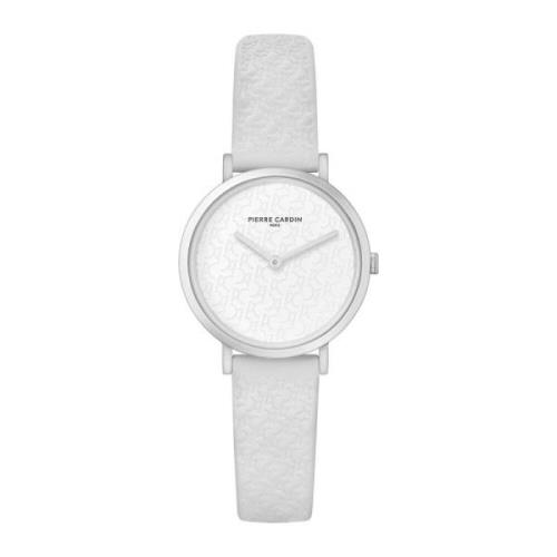 Elegante Witte Leren Analoge Dameshorloge Pierre Cardin , White , Dame...