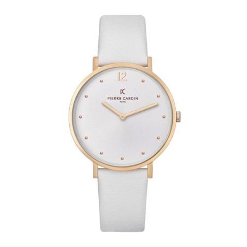 Elegante Leren Band Roségoud Horloge Pierre Cardin , White , Dames