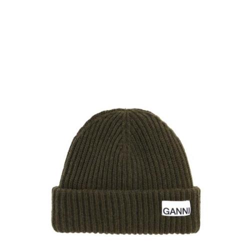 Ribbed-Knit Beanie Ganni , Green , Dames