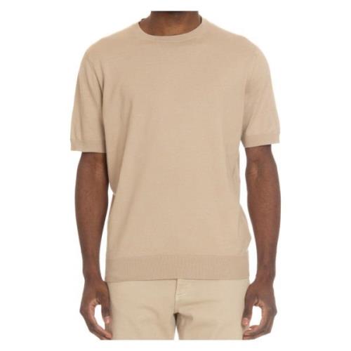 Zachte Gebreide T-shirt met Halsbanden Ermenegildo Zegna , Beige , Her...