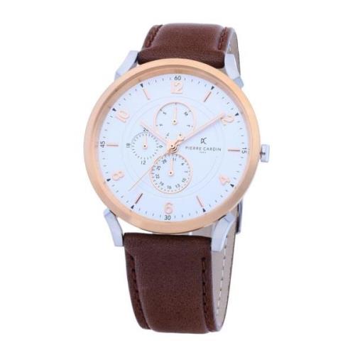 Analoge Leren Horloge met Dagfunctie Pierre Cardin , Brown , Heren