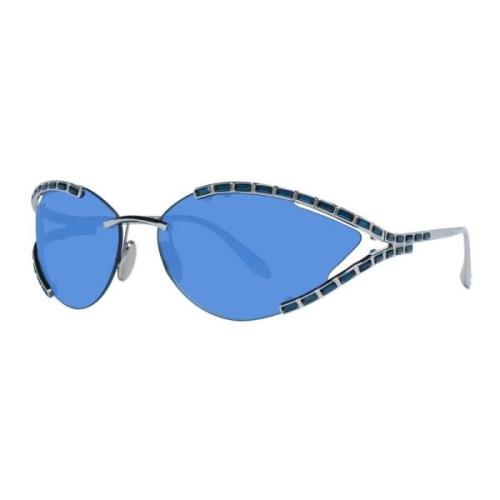 Zilveren Ovale Zonnebril Blauwe Gradiënt Swarovski , Gray , Dames
