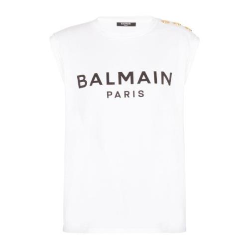 Katoenen T-shirt met logoprint Balmain , White , Dames