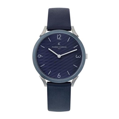 Blauw Leren Analoog Horloge Pierre Cardin , Blue , Heren