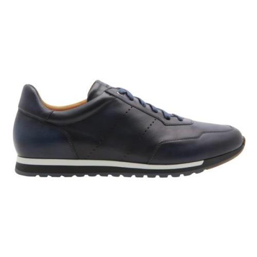 Handgemaakte Blauwe Leren Sneakers Magnanni , Blue , Heren