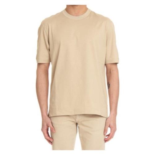 Beige Katoenen T-shirt met Zijgleuven Ermenegildo Zegna , Beige , Here...