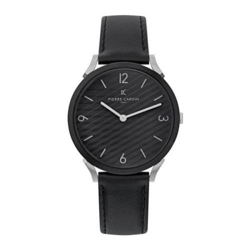 Zwarte Leren Analoge Horloge Pierre Cardin , Black , Heren