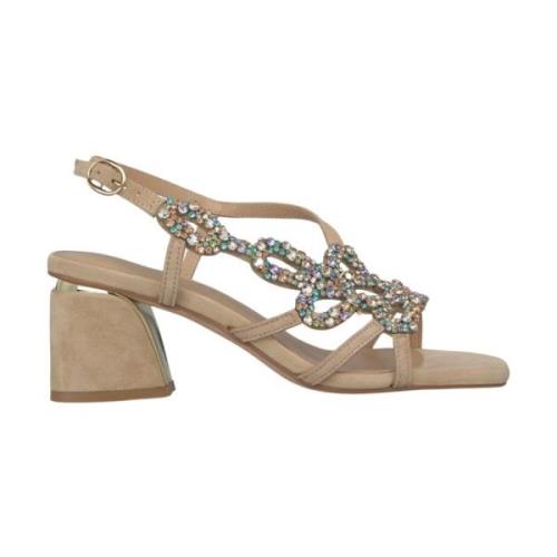 Rhinestone Square Heel Sandal Alma EN Pena , Beige , Dames