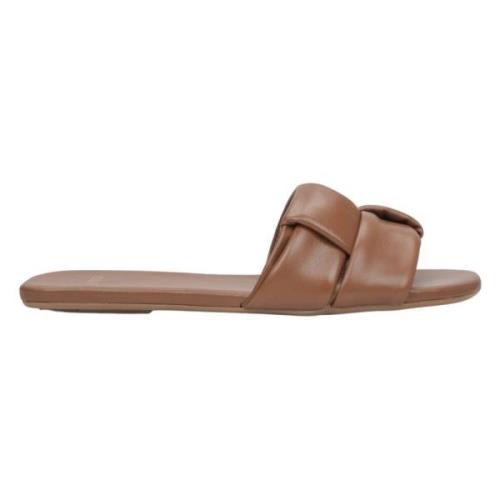 Bruine Leren Slippers Elegante Stijl Estro , Brown , Dames