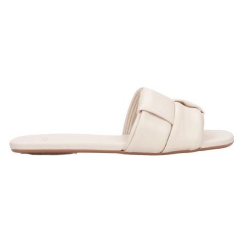 Licht Beige Patch Leren Slide Sandalen Estro , Beige , Dames