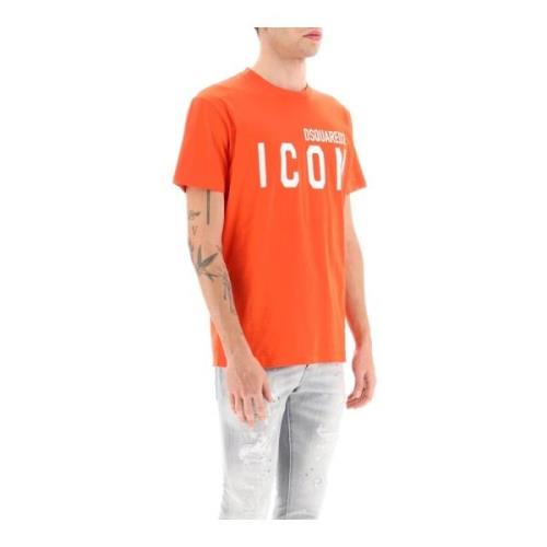 Icon Logo Print T-Shirt voor Heren Dsquared2 , Orange , Heren