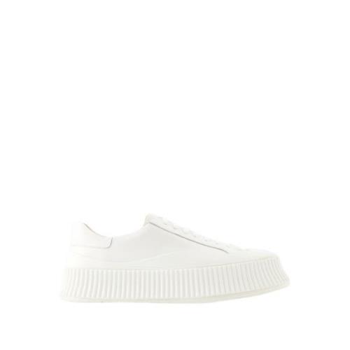 Beige Leren Sneakers - Ronde Neus Jil Sander , White , Heren