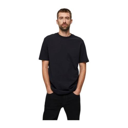 Mannen Crew Neck Half Sleeve T-Shirt Selected Homme , Black , Heren