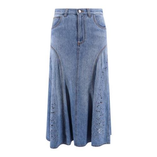 Blauwe Rok met Rits en Borduursel Chloé , Blue , Dames