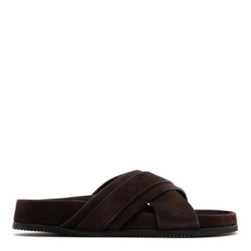 Bruin Suède Logo Strap Slides Tom Ford , Brown , Heren