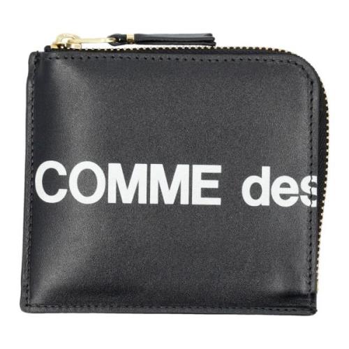 Zwarte Leren Logo Portemonnee Comme des Garçons , Black , Heren