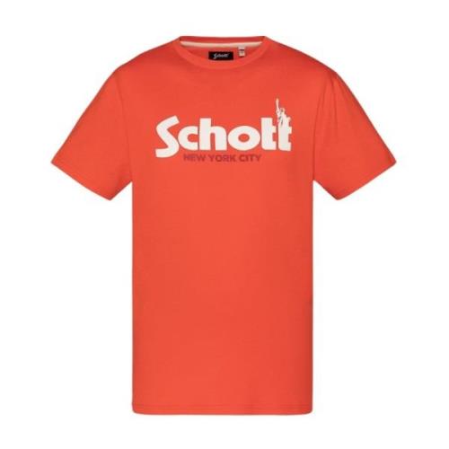 Katoen Logo TShirt Oranje Print Schott NYC , Orange , Heren