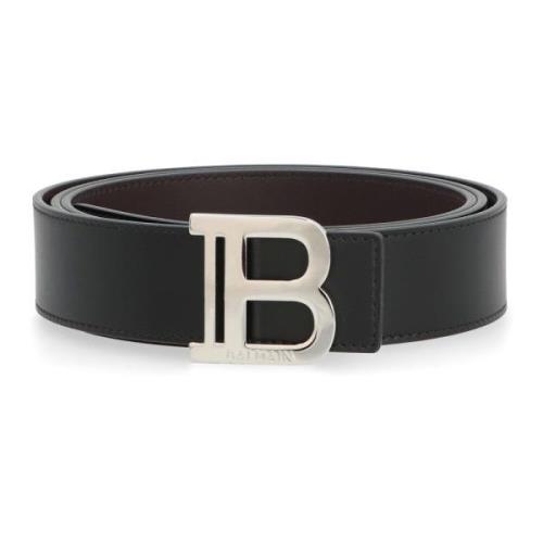 Omkeerbare Leren Riem 100% Kalf Balmain , Black , Heren