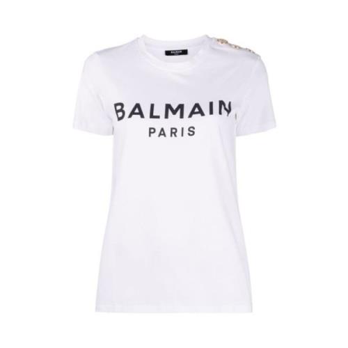 Logo T-shirt Balmain , White , Dames
