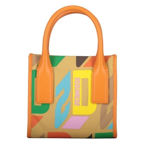 Canvas Tote Bag met Leren Details Dsquared2 , Multicolor , Dames