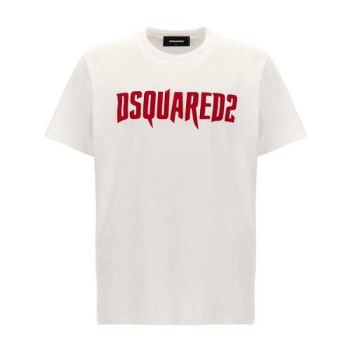 Logo Print Katoenen T-shirt Dsquared2 , White , Heren