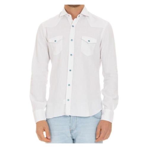 Texaanse Stijl Wit Overhemd Barba , White , Heren