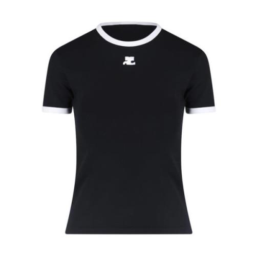 Zwart Logo Geborduurd T-Shirt Courrèges , Black , Dames