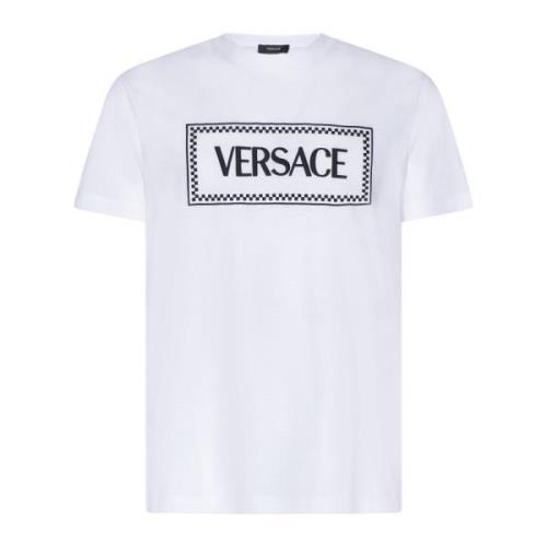 Logo Print Katoenen T-shirts en Polos Versace , White , Heren