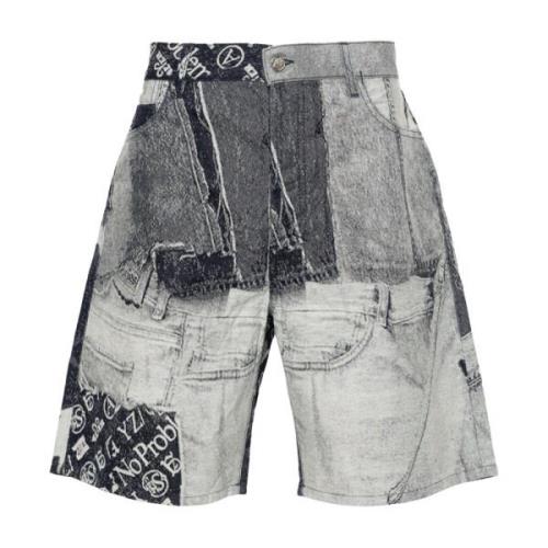 Patchwork Denim Shorts Blauw Jacquard Aries , Multicolor , Heren