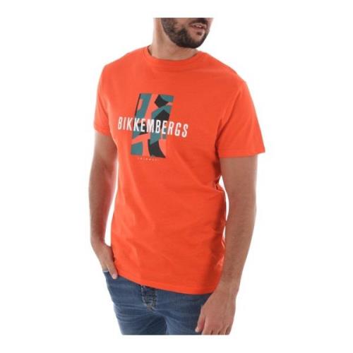 Katoen Logo Print T-shirt Bikkembergs , Orange , Heren