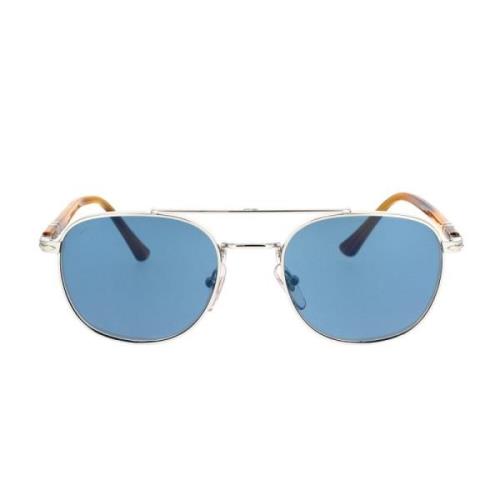 Elegante Metalen Frame Zonnebril Blauwe Kristal Persol , Gray , Unisex