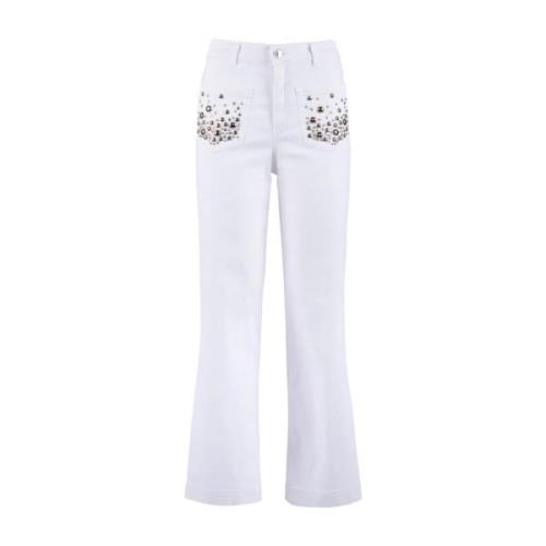 Studded Flare Broek Nenette , White , Dames