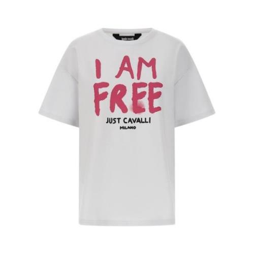 Wit T-shirt met maxi print Just Cavalli , White , Dames