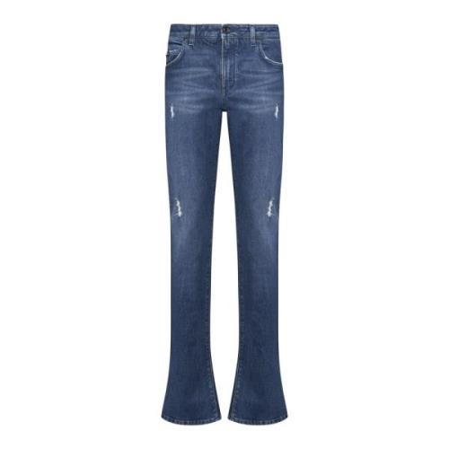 Slim-Cut Ripped Jeans met Logo Detailing Dolce & Gabbana , Blue , Dame...