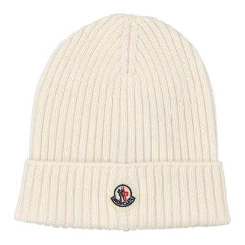 Witte Tricot Hoed met Iconische Patch Moncler , White , Dames