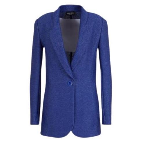 Blauwe Jacquard Jas Giorgio Armani , Blue , Dames