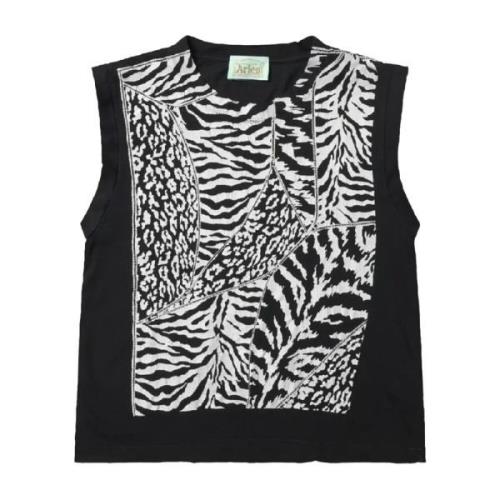 Zebra Print Mouwloos T-shirt Aries , Black , Heren