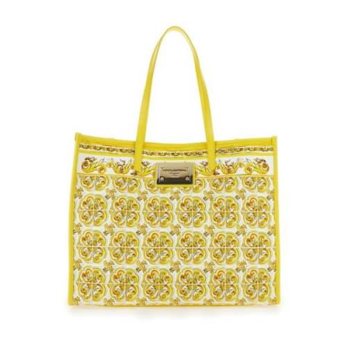 Gele Tote Tas met Logo Plaque Dolce & Gabbana , Yellow , Dames