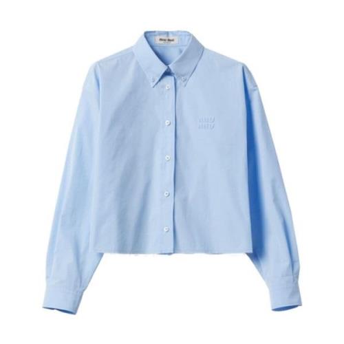 Blauwe Poplin Logo Shirt Klassieke Stijl Miu Miu , Blue , Dames