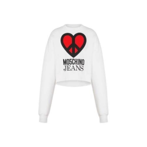 Crop Katoenen Sweatshirt Hart Peace Moschino , White , Dames