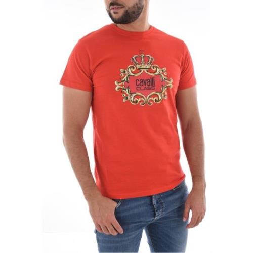 Rood Logo T-shirt 100% Katoen Cavalli Class , Red , Heren