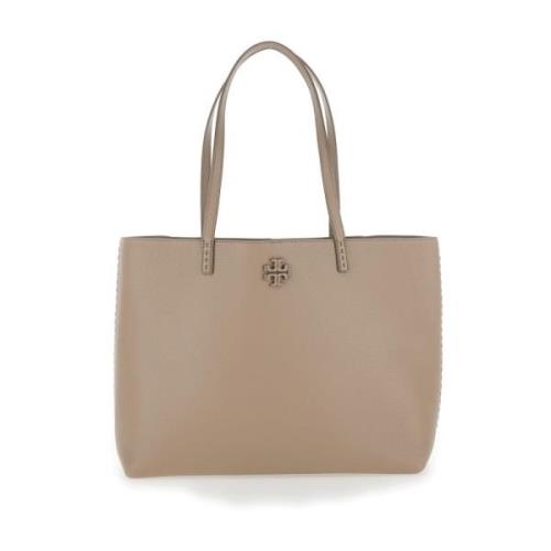 Beige Tote Tas met Dubbel T Logo Tory Burch , Beige , Dames