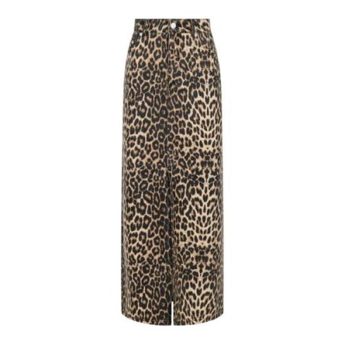 Leopard Print High Waist Denim Rok Neo Noir , Multicolor , Dames