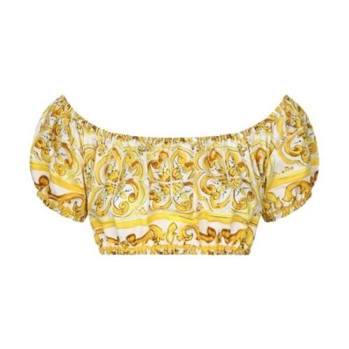 Majolica Print Off-Shoulder Crop Top Dolce & Gabbana , Multicolor , Da...