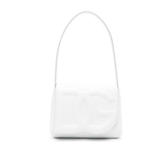 Witte Leren Schoudertas met Logo Dolce & Gabbana , White , Dames