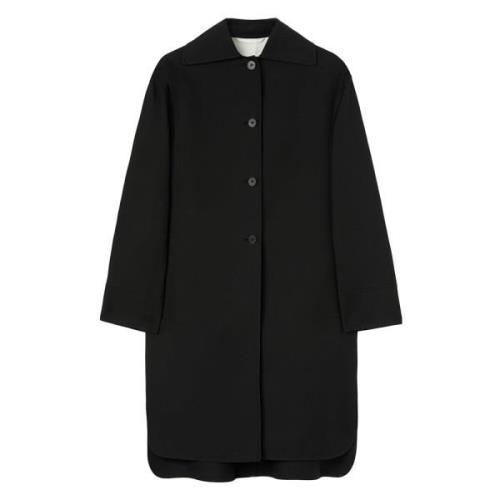 Zwarte Katoenen Jas Spreid Kraag Italië Jil Sander , Black , Dames