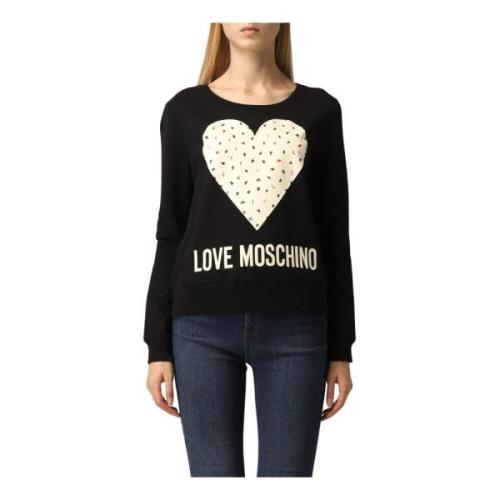 Zwarte Crewneck Katoenen Sweatshirt Groot Print Love Moschino , Black ...