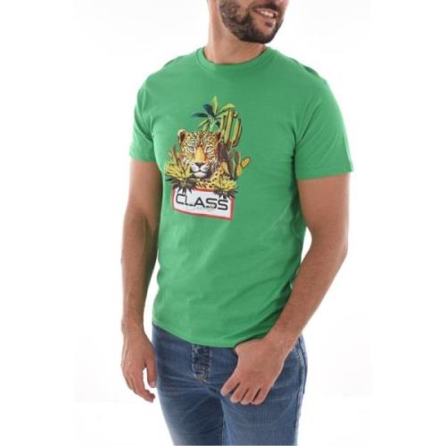 Groen Logo Print T-shirt Cavalli Class , Green , Heren