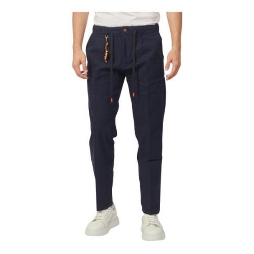 Blauwe Katoenen Chinos Broek met Koord YES ZEE , Blue , Heren