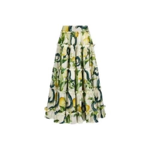 Lange Citroenprint Geplooide Rok Roberto Cavalli , Green , Dames